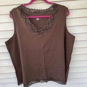 Coldwater Creek Chocolate Lace Trim Tank Top Size 3X